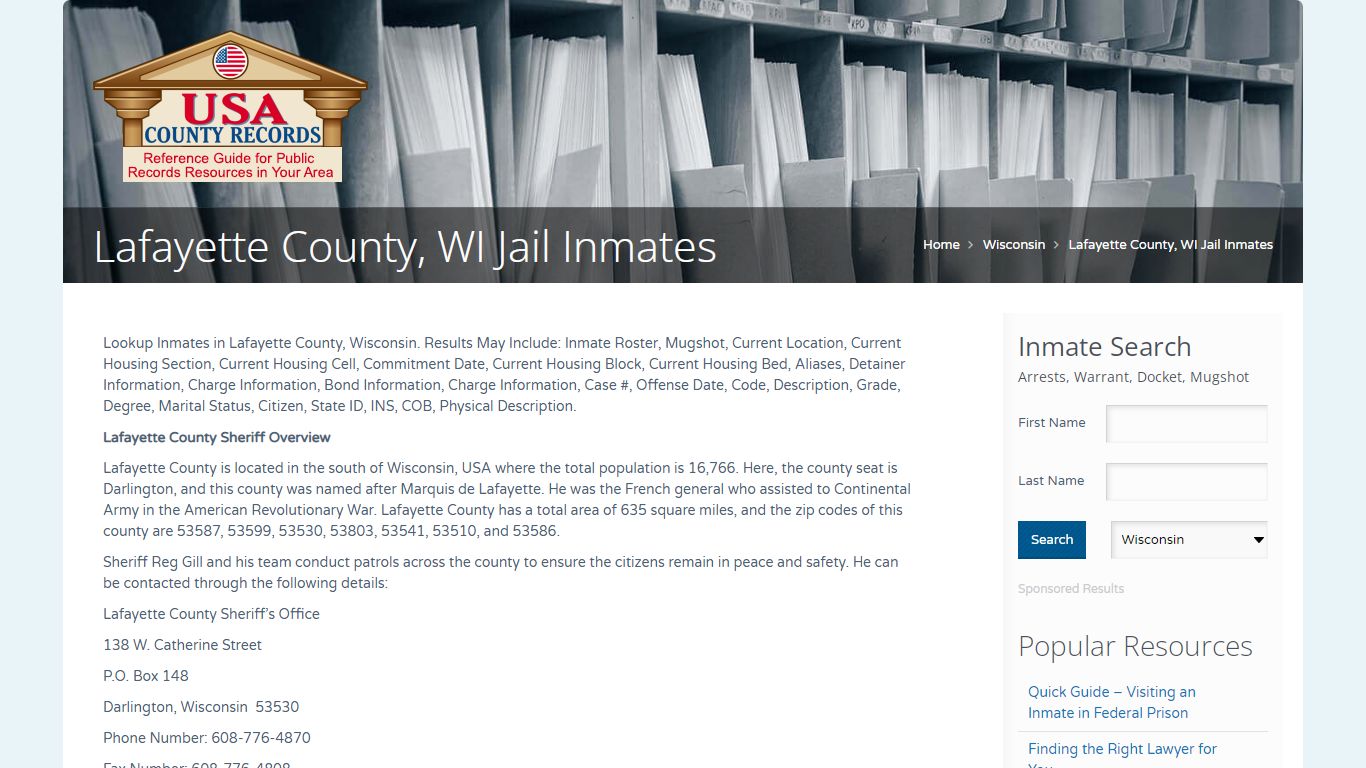 Lafayette County, WI Jail Inmates | Name Search